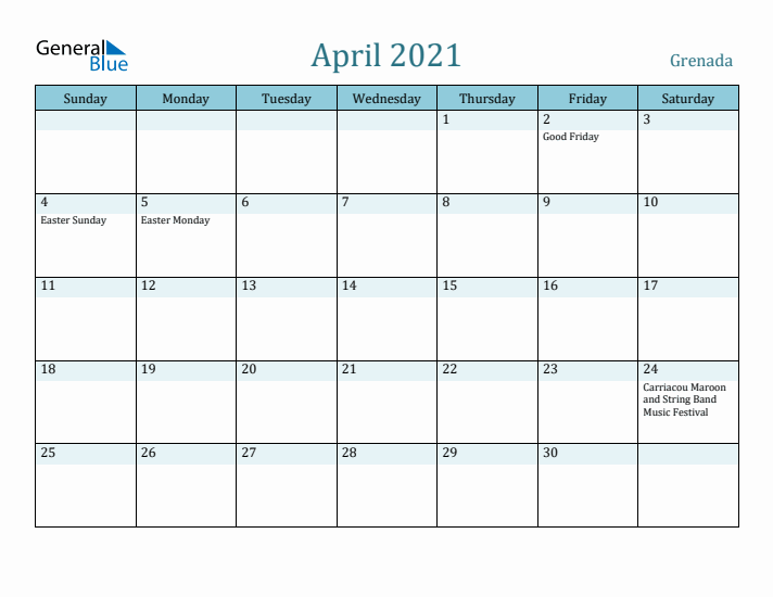 April 2021 Calendar with Holidays