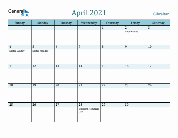 April 2021 Calendar with Holidays