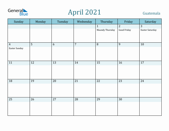 April 2021 Calendar with Holidays