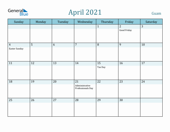 April 2021 Calendar with Holidays