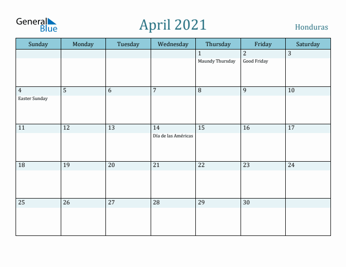 April 2021 Calendar with Holidays