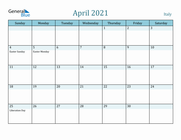 April 2021 Calendar with Holidays