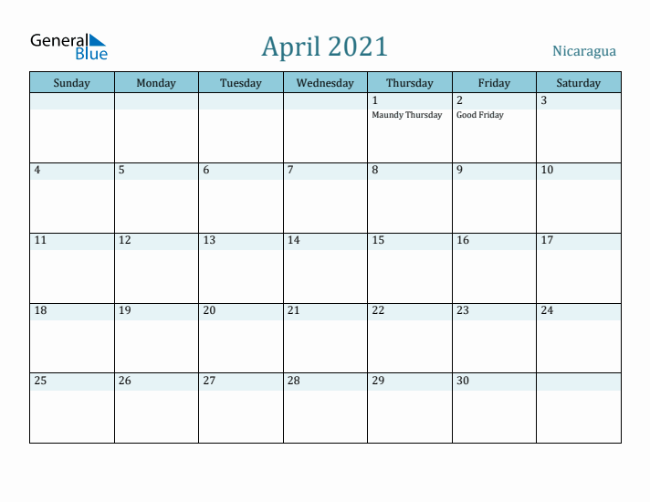 April 2021 Calendar with Holidays