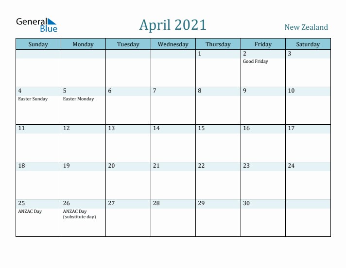 April 2021 Calendar with Holidays