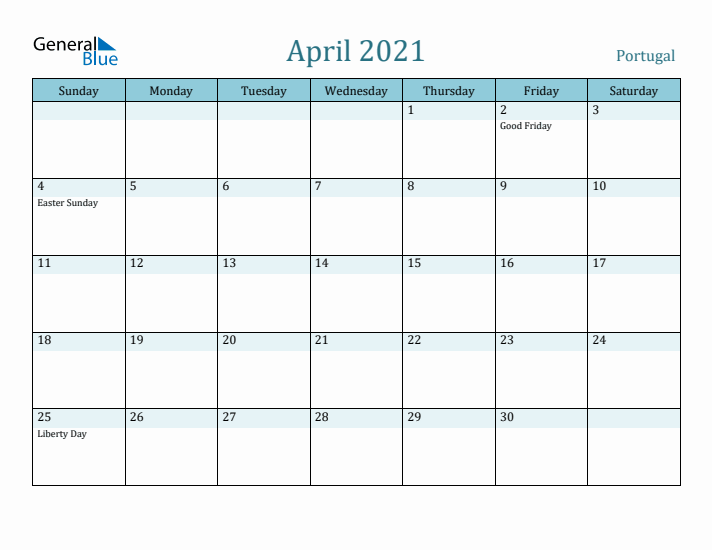 April 2021 Calendar with Holidays