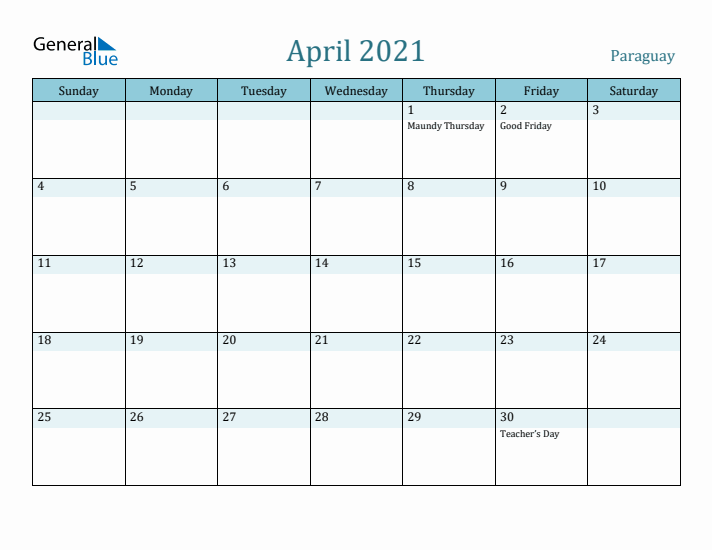 April 2021 Calendar with Holidays