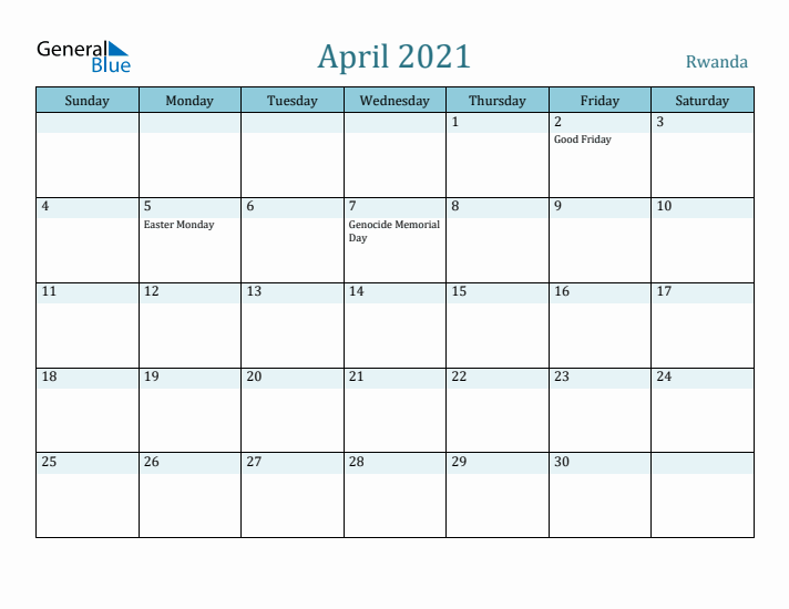 April 2021 Calendar with Holidays