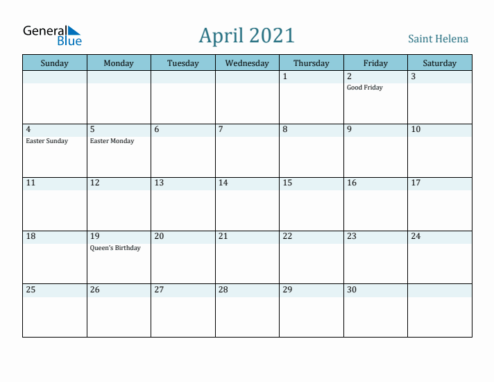 April 2021 Calendar with Holidays