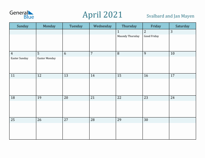 April 2021 Calendar with Holidays