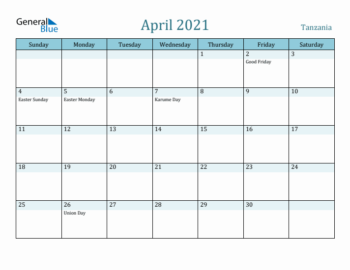 April 2021 Calendar with Holidays