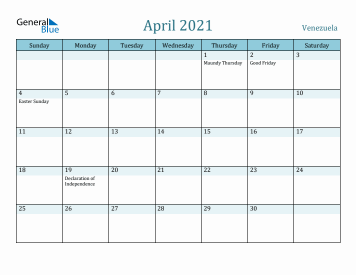 April 2021 Calendar with Holidays