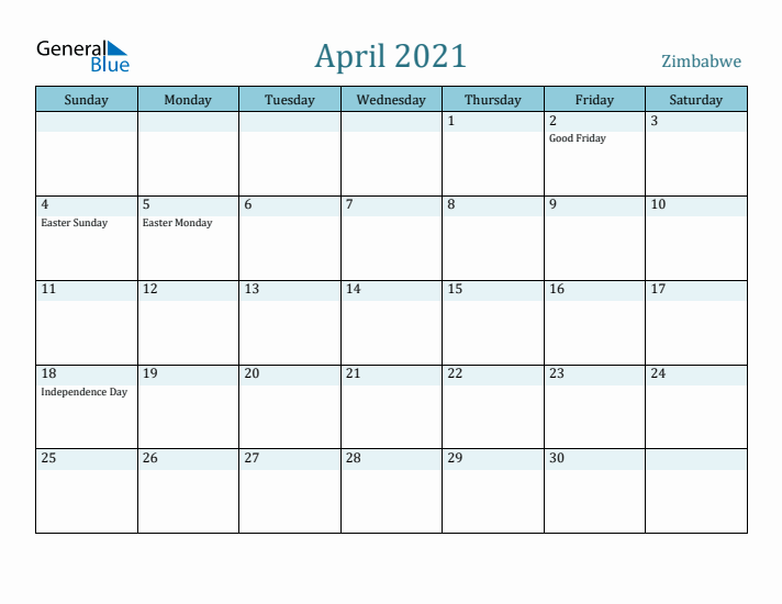 April 2021 Calendar with Holidays