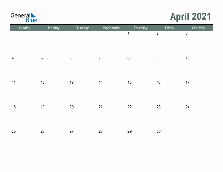 Free Printable April 2021 Calendar