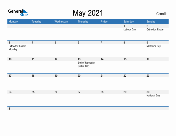 Fillable May 2021 Calendar