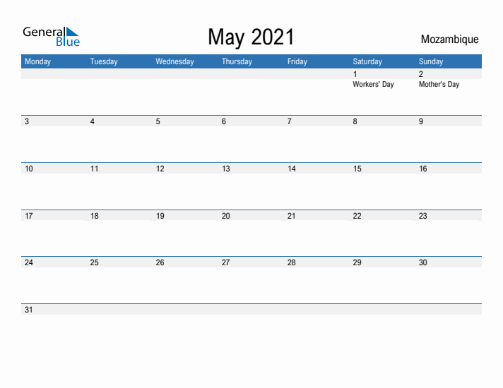 Fillable May 2021 Calendar