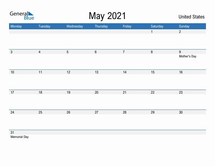 Fillable May 2021 Calendar