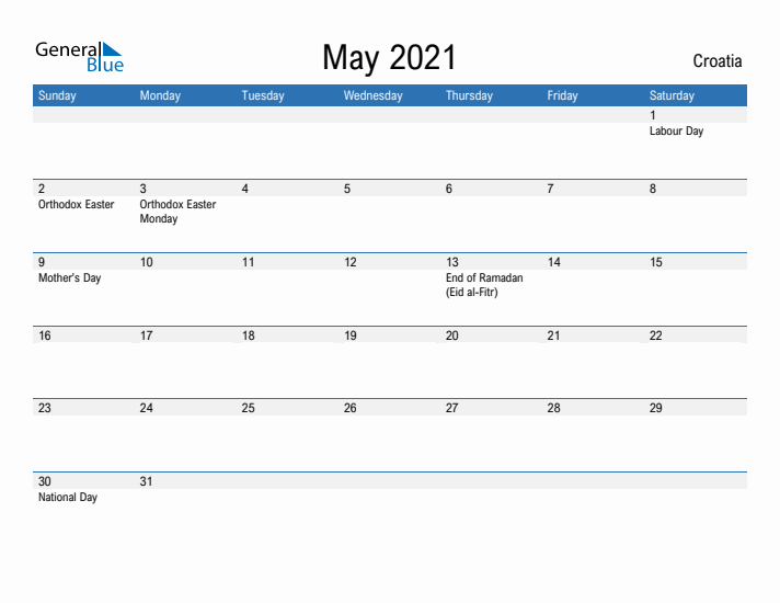 Fillable May 2021 Calendar