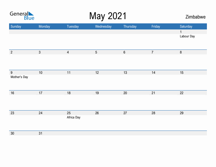 Fillable May 2021 Calendar