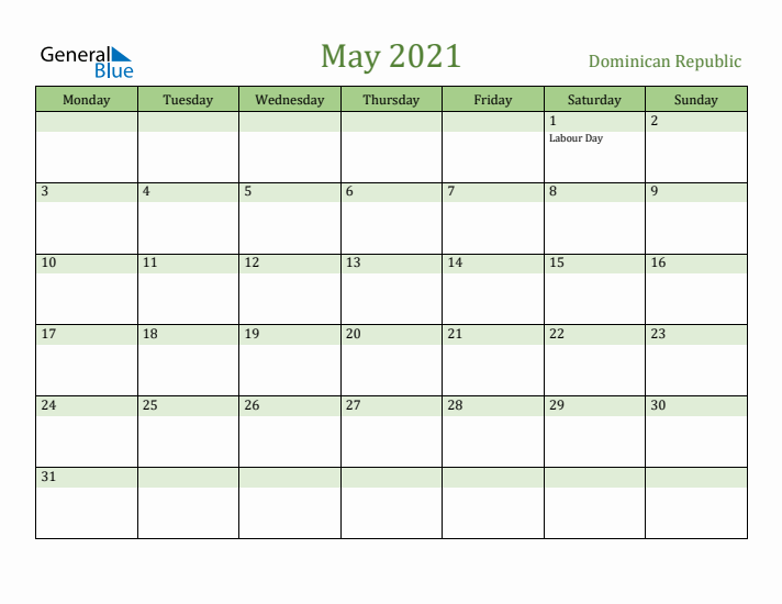 May 2021 Calendar with Dominican Republic Holidays