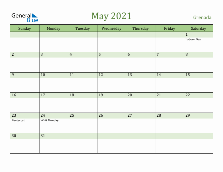 May 2021 Calendar with Grenada Holidays