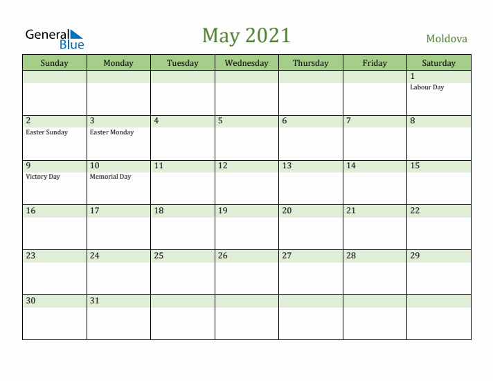 May 2021 Calendar with Moldova Holidays