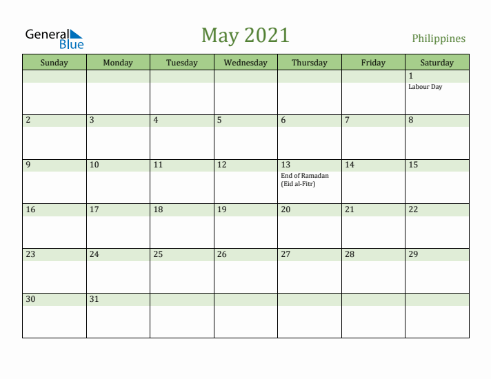 May 2021 Calendar with Philippines Holidays