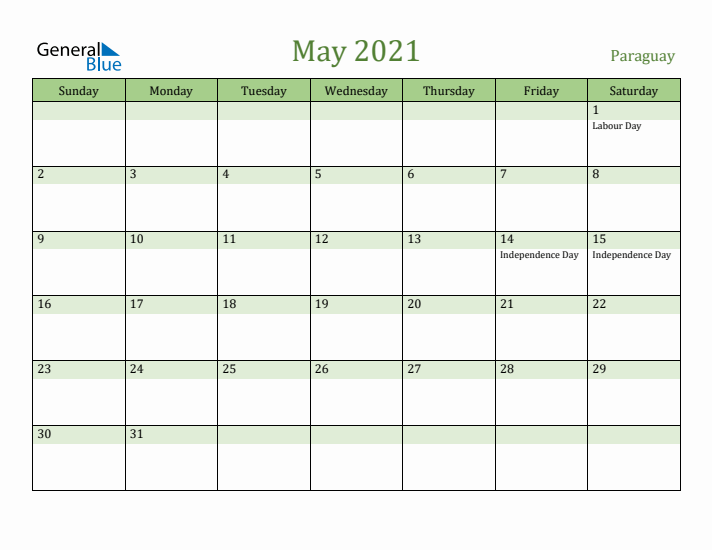 May 2021 Calendar with Paraguay Holidays