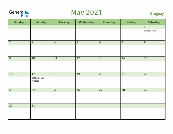 May 2021 Calendar with Uruguay Holidays