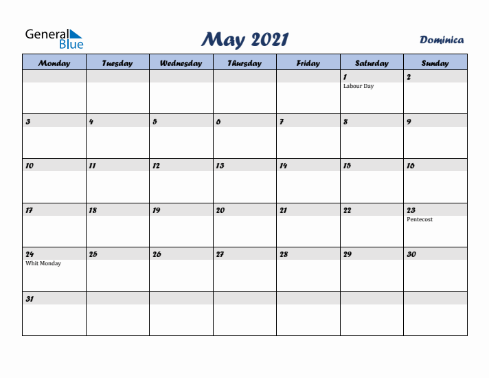 May 2021 Calendar with Holidays in Dominica