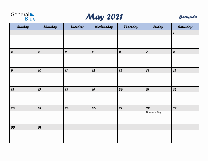 May 2021 Calendar with Holidays in Bermuda