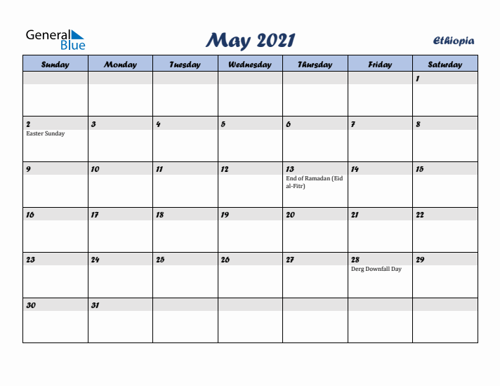 May 2021 Calendar with Holidays in Ethiopia