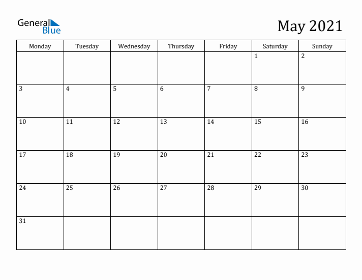 May 2021 Calendar