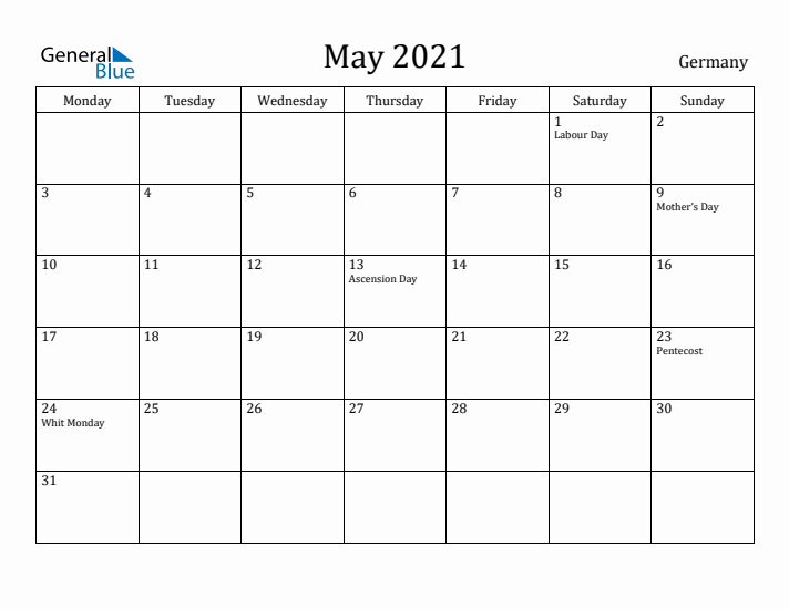 May 2021 Calendar Germany