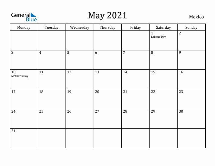 May 2021 Calendar Mexico