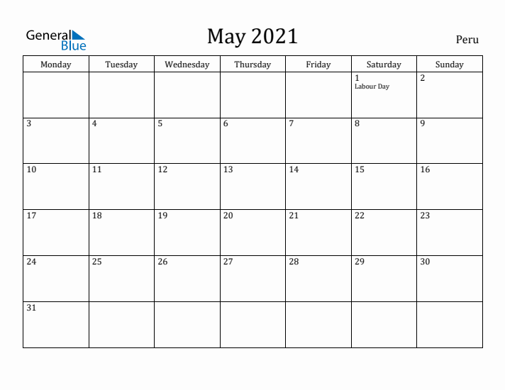 May 2021 Calendar Peru