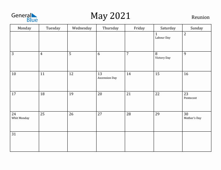 May 2021 Calendar Reunion