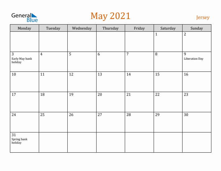 May 2021 Holiday Calendar with Monday Start