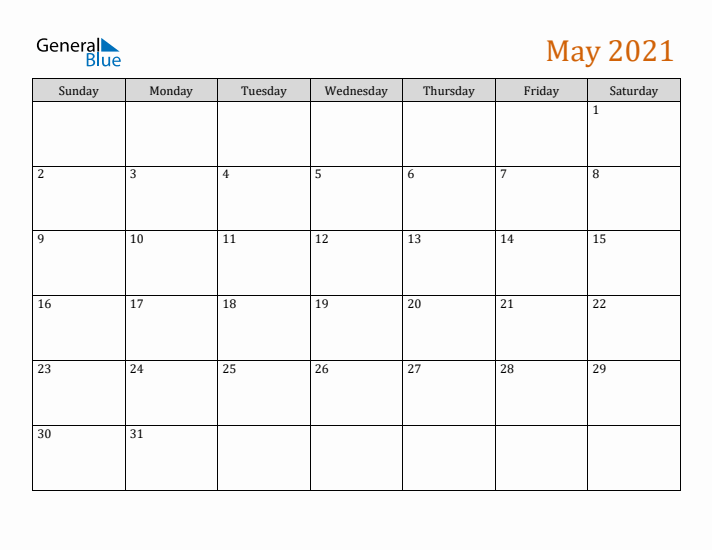 Editable May 2021 Calendar