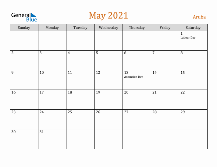 May 2021 Holiday Calendar with Sunday Start