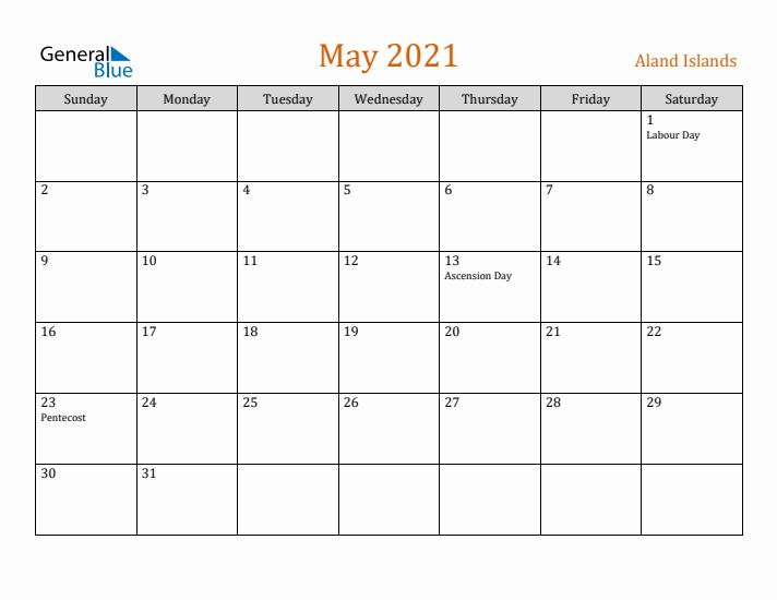 May 2021 Holiday Calendar with Sunday Start