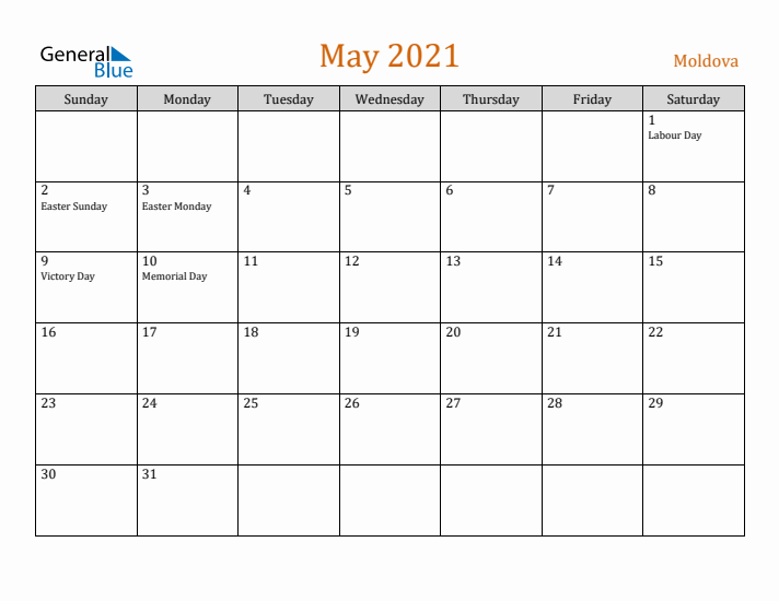 May 2021 Holiday Calendar with Sunday Start