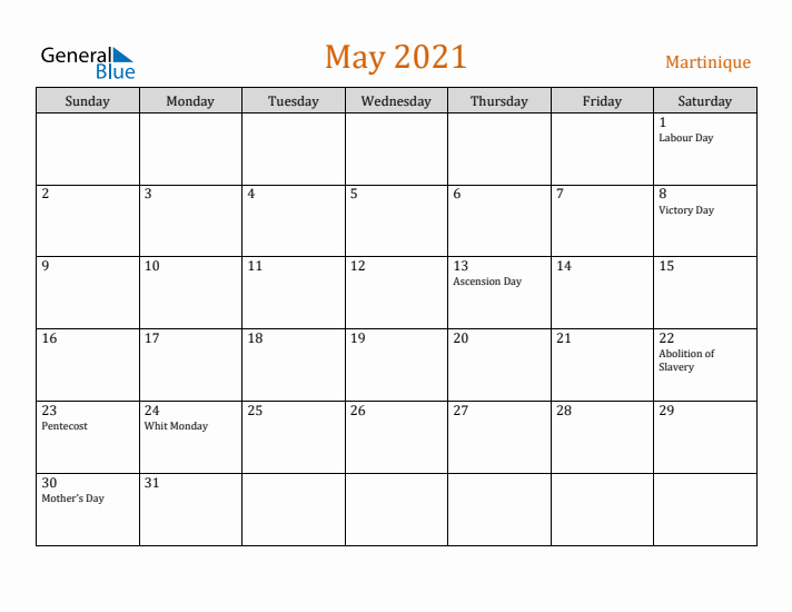 May 2021 Holiday Calendar with Sunday Start