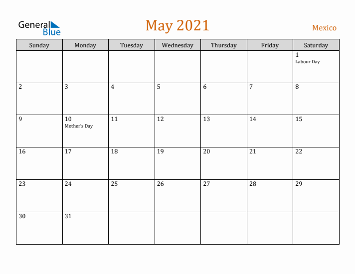 May 2021 Holiday Calendar with Sunday Start