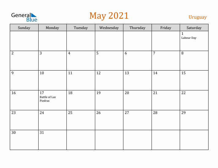 May 2021 Holiday Calendar with Sunday Start