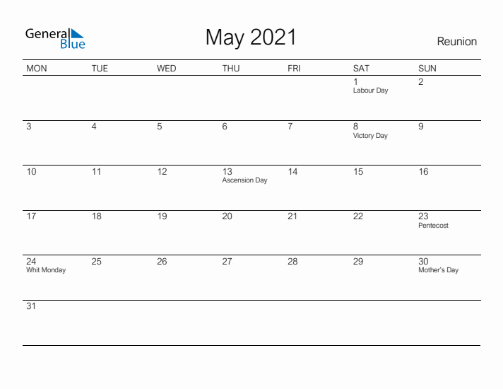 Printable May 2021 Calendar for Reunion