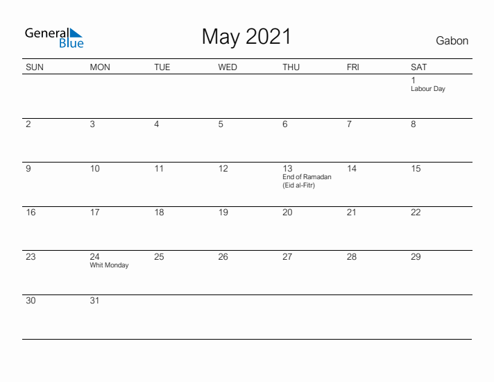 Printable May 2021 Calendar for Gabon