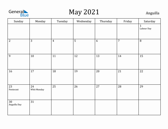 May 2021 Calendar Anguilla