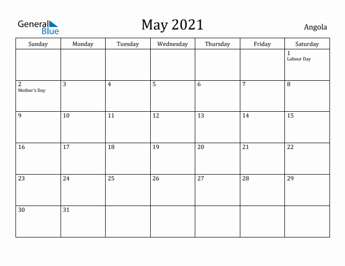 May 2021 Calendar Angola