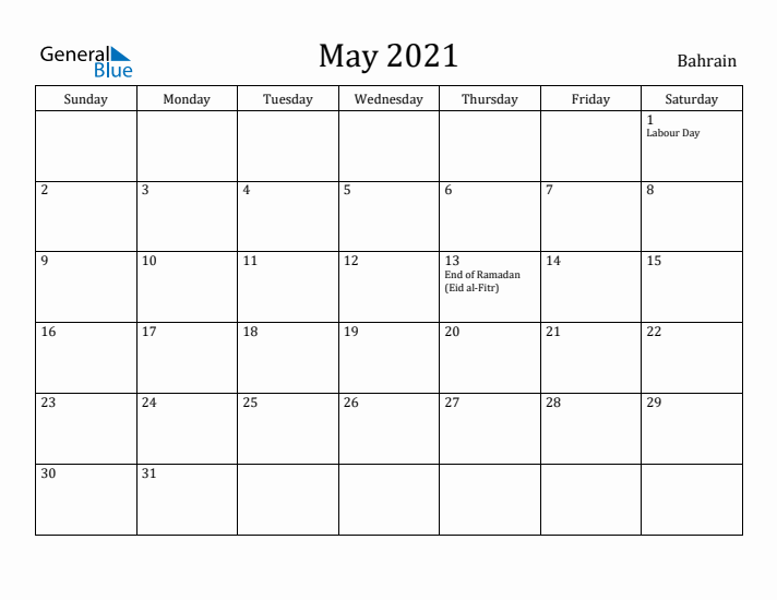 May 2021 Calendar Bahrain