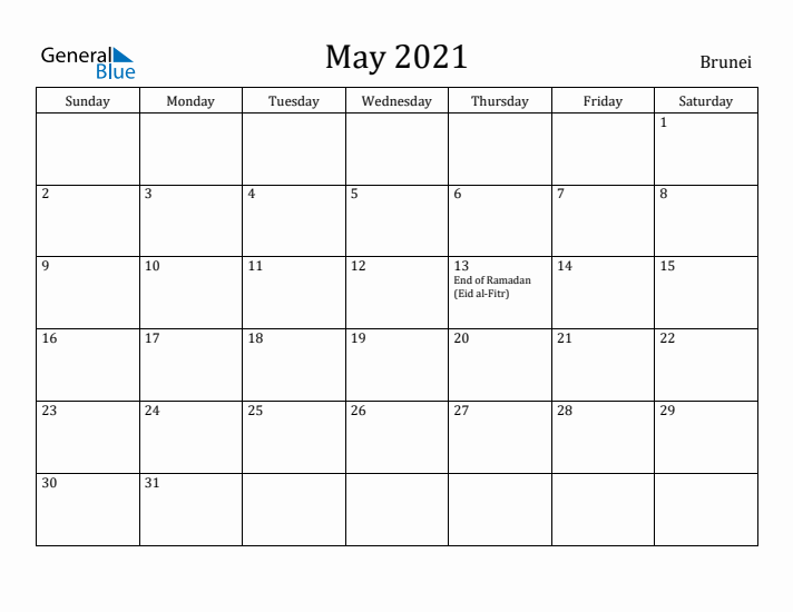 May 2021 Calendar Brunei